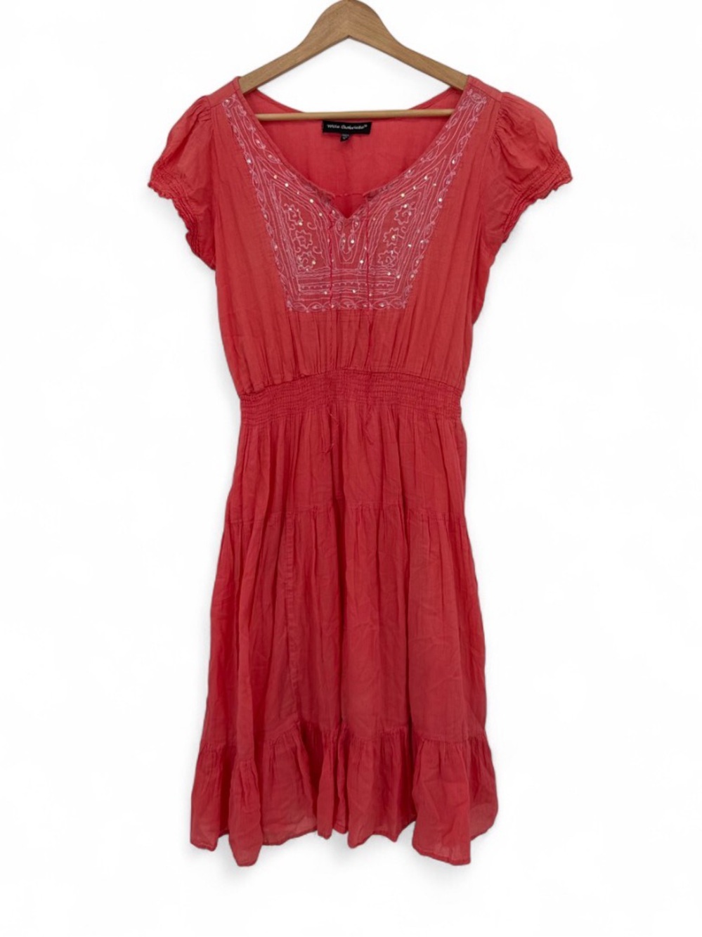 Mlle Gabrielle Coral Embroidered Cotton Boho Midi Dress Size M